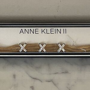 Anne Klein Vintage Golden Mesh Bracelet Polished X Stations Gold Tone NOS 7”